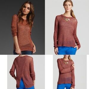 Theory cross back linen sweater brown cranberry size small fits like xs